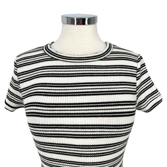 Urban Outfitters Striped Knit Slim Short Sleeve Top Black White Size Small - Picture 2 of 9